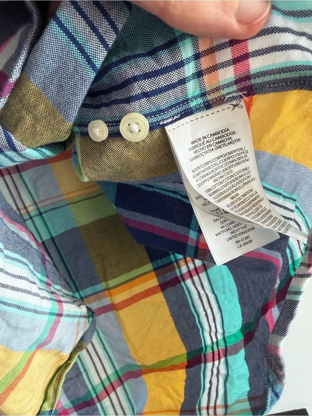 Polo by Ralph Lauren Blue, Yellow and Green Plaid Short-Sleeve Button-Down Shirt